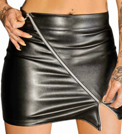 F126 Noir Handmade Eco Leather Miniskirt With 2 Way Zipper Ruler